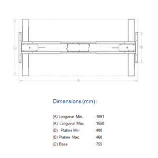Dimension Structure table électrique réglable en hauteur