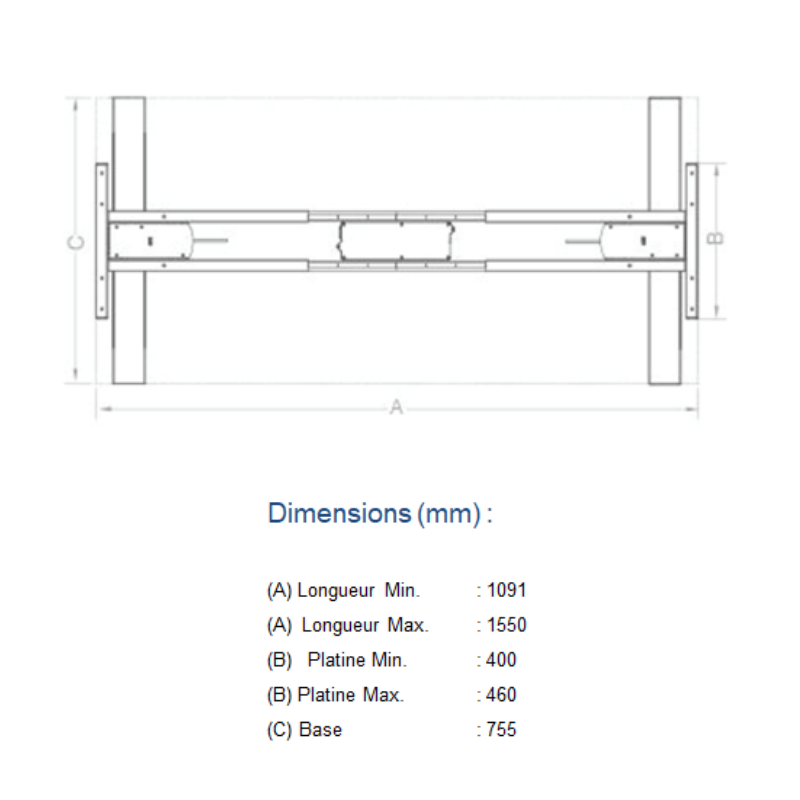 Dimension Structure table électrique réglable en hauteur