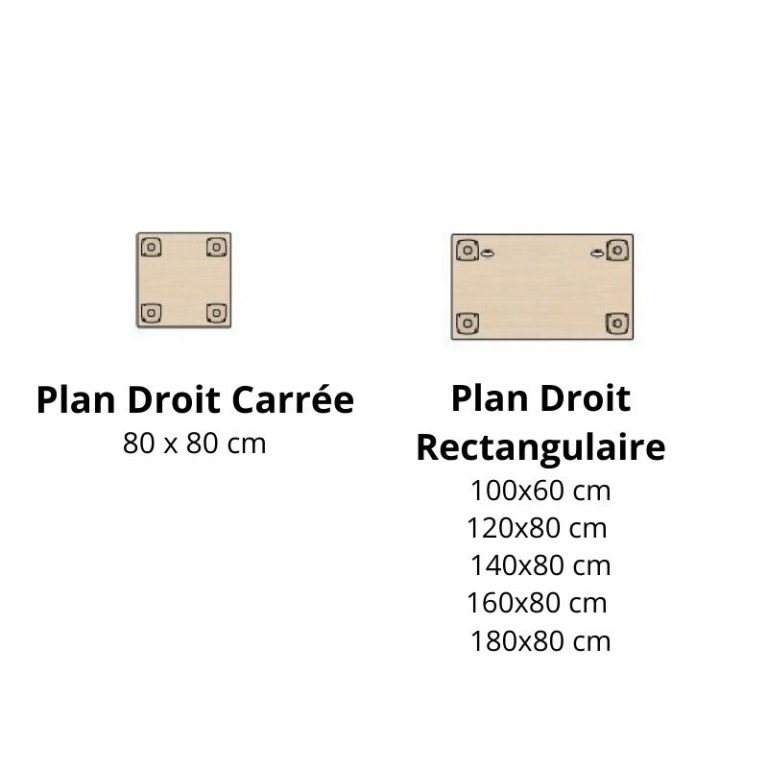 Plateau de bureau carré rectangulaire 100 x 60 / 120 - 140 - 160 - 180x 80 cm