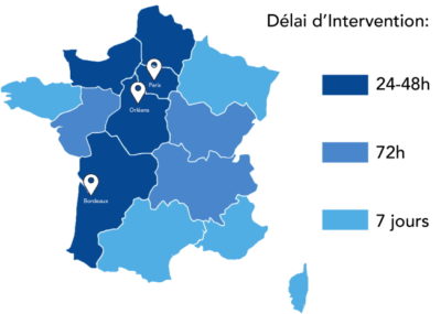 Zone d'intervention Equilibre France Ergonomie - Déplacement et Délai