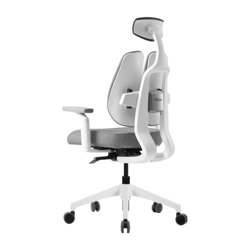 Chaise de bureau D2R blanc et gris clair appui tête/cervicale & accoudoirs